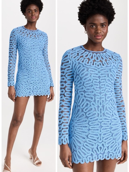 Simkhai Dresses & Skirts - SIMKHAI Mccall Cage Crochet Embroidery Mini Blue Dress SZ US 2